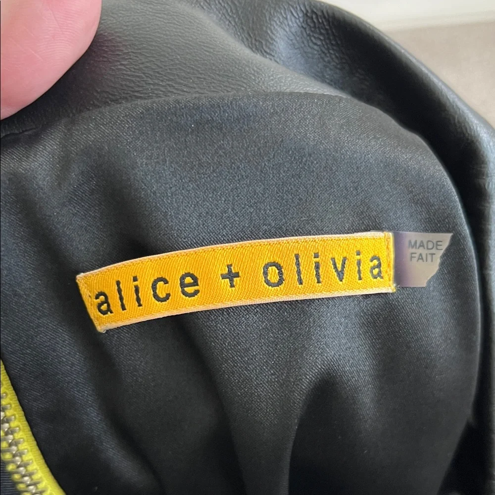 Alice + Olivia Leather Collar Shift Mini Dress Mixed Media A Line - Picture 7 of 9